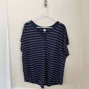 Navy and White Striped Button-up Shirt
